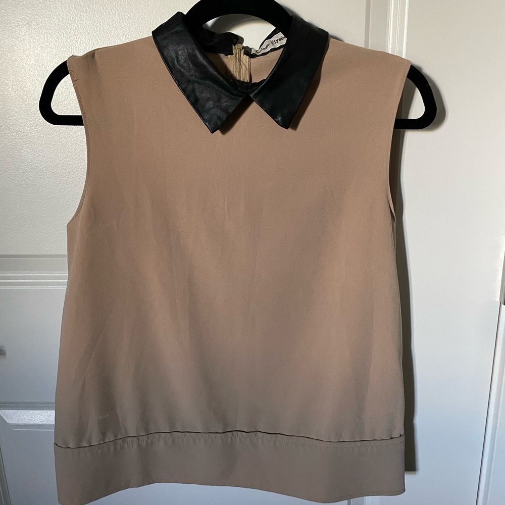Madame Élysées Vintage Faux Leather Collared Blouse